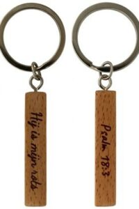 Sleutelhanger hout Hij is mijn rots Ps. 18:3